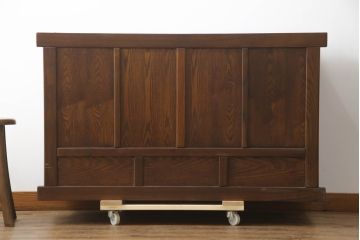 中古　美品　高級品!!　国産職人手造り　タモ材　框組み　上質な和の空間を演出する水屋箪笥サイドボード(食器棚、収納棚、戸棚、茶箪笥、サイドキャビネット、店舗什器)(R-071788)