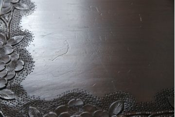 和製ビンテージ　軽井沢彫り　和モダンな佇まいが魅力のダイニングチェア(板座チェア、椅子、イス、ヴィンテージ)(R-071789)
