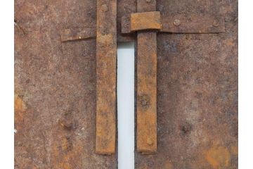 アンティーク雑貨　錆びた風合いが時代の味を感じる蔵戸の錠前金具(ディスプレイ雑貨、蔵戸パーツ)(R-071802)