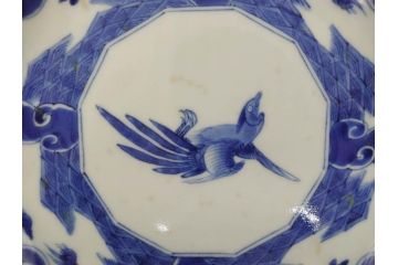 江戸期　上手物　古伊万里　染付　約21cm　6.9寸　職人による丁寧な絵付けに魅了される十二角皿2枚セット(和食器、和皿、中皿、変形皿、鳥、六寸九分)(R-071808)