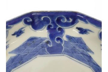 江戸期　上手物　古伊万里　染付　約21cm　6.9寸　職人による丁寧な絵付けに魅了される十二角皿2枚セット(和食器、和皿、中皿、変形皿、鳥、六寸九分)(R-071808)