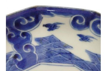 江戸期　上手物　古伊万里　染付　約21cm　6.9寸　職人による丁寧な絵付けに魅了される十二角皿2枚セット(和食器、和皿、中皿、変形皿、鳥、六寸九分)(R-071808)