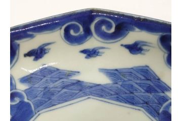 江戸期　上手物　古伊万里　染付　約21cm　6.9寸　職人による丁寧な絵付けに魅了される十二角皿2枚セット(和食器、和皿、中皿、変形皿、鳥、六寸九分)(R-071808)