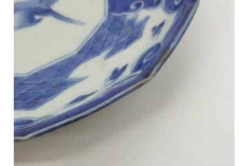 江戸期　上手物　古伊万里　染付　約21cm　6.9寸　職人による丁寧な絵付けに魅了される十二角皿2枚セット(和食器、和皿、中皿、変形皿、鳥、六寸九分)(R-071808)