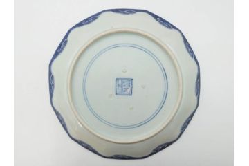江戸期　上手物　古伊万里　染付　約21cm　6.9寸　職人による丁寧な絵付けに魅了される十二角皿2枚セット(和食器、和皿、中皿、変形皿、鳥、六寸九分)(R-071808)