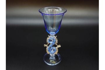 イタリア　ムラノガラス　ベネチアンガラス　金彩　細やかな意匠が美しいワイングラス2客セット(ヴェネチアングラス、MURANO、ムラーノガラス、作家物)(R-071814)