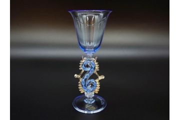 イタリア　ムラノガラス　ベネチアンガラス　金彩　細やかな意匠が美しいワイングラス2客セット(ヴェネチアングラス、MURANO、ムラーノガラス、作家物)(R-071814)