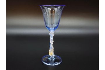 イタリア　ムラノガラス　ベネチアンガラス　金彩　細やかな意匠が美しいワイングラス2客セット(ヴェネチアングラス、MURANO、ムラーノガラス、作家物)(R-071814)
