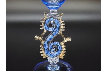 イタリア　ムラノガラス　ベネチアンガラス　金彩　細やかな意匠が美しいワイングラス2客セット(ヴェネチアングラス、MURANO、ムラーノガラス、作家物)(R-071814)