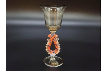 イタリア　ムラノガラス　ベネチアンガラス　金彩　細やかな意匠が美しいワイングラス2客セット(ヴェネチアングラス、MURANO、ムラーノガラス、作家物)(R-071814)