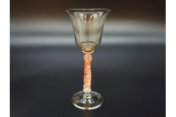 イタリア　ムラノガラス　ベネチアンガラス　金彩　細やかな意匠が美しいワイングラス2客セット(ヴェネチアングラス、MURANO、ムラーノガラス、作家物)(R-071814)