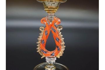 イタリア　ムラノガラス　ベネチアンガラス　金彩　細やかな意匠が美しいワイングラス2客セット(ヴェネチアングラス、MURANO、ムラーノガラス、作家物)(R-071814)