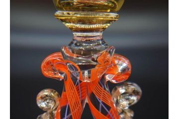 イタリア　ムラノガラス　ベネチアンガラス　金彩　細やかな意匠が美しいワイングラス2客セット(ヴェネチアングラス、MURANO、ムラーノガラス、作家物)(R-071814)