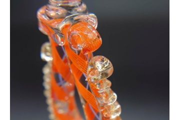 イタリア　ムラノガラス　ベネチアンガラス　金彩　細やかな意匠が美しいワイングラス2客セット(ヴェネチアングラス、MURANO、ムラーノガラス、作家物)(R-071814)