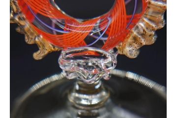 イタリア　ムラノガラス　ベネチアンガラス　金彩　細やかな意匠が美しいワイングラス2客セット(ヴェネチアングラス、MURANO、ムラーノガラス、作家物)(R-071814)