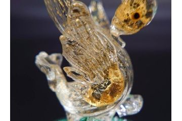 イタリア　ムラノガラス　ベネチアンガラス　金彩　白鳥　煌びやかなデザインが華やかな印象を与えるワイングラス(ヴェネチアングラス、MURANO、ムラーノガラス、作家物)(R-071815)