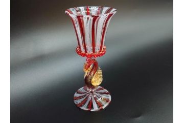 イタリア　ムラノガラス　ベネチアンガラス　金彩　白鳥　繊細なデザインが上品な雰囲気を高めるワイングラス(ヴェネチアングラス、MURANO、ムラーノガラス、作家物)(R-071816)