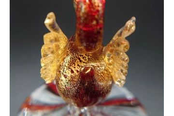 イタリア　ムラノガラス　ベネチアンガラス　金彩　白鳥　繊細なデザインが上品な雰囲気を高めるワイングラス(ヴェネチアングラス、MURANO、ムラーノガラス、作家物)(R-071816)
