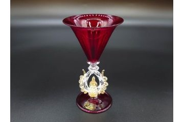 イタリア　ムラノガラス　ベネチアンガラス　金彩　凝ったデザインが優美な印象を与えるカクテルグラス3客セット(ヴェネチアングラス、MURANO、ムラーノガラス、作家物)(R-071817)