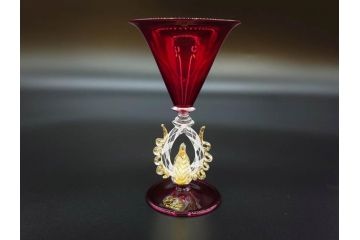 イタリア　ムラノガラス　ベネチアンガラス　金彩　凝ったデザインが優美な印象を与えるカクテルグラス3客セット(ヴェネチアングラス、MURANO、ムラーノガラス、作家物)(R-071817)