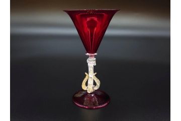 イタリア　ムラノガラス　ベネチアンガラス　金彩　凝ったデザインが優美な印象を与えるカクテルグラス3客セット(ヴェネチアングラス、MURANO、ムラーノガラス、作家物)(R-071817)