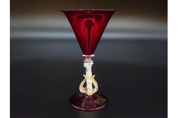 イタリア　ムラノガラス　ベネチアンガラス　金彩　凝ったデザインが優美な印象を与えるカクテルグラス3客セット(ヴェネチアングラス、MURANO、ムラーノガラス、作家物)(R-071817)