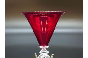 イタリア　ムラノガラス　ベネチアンガラス　金彩　凝ったデザインが優美な印象を与えるカクテルグラス3客セット(ヴェネチアングラス、MURANO、ムラーノガラス、作家物)(R-071817)