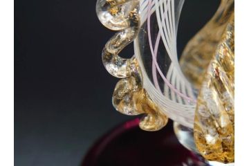 イタリア　ムラノガラス　ベネチアンガラス　金彩　凝ったデザインが優美な印象を与えるカクテルグラス3客セット(ヴェネチアングラス、MURANO、ムラーノガラス、作家物)(R-071817)