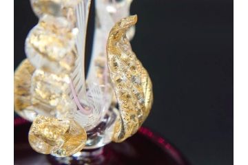 イタリア　ムラノガラス　ベネチアンガラス　金彩　凝ったデザインが優美な印象を与えるカクテルグラス3客セット(ヴェネチアングラス、MURANO、ムラーノガラス、作家物)(R-071817)