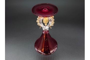 イタリア　ムラノガラス　ベネチアンガラス　金彩　凝ったデザインが優美な印象を与えるカクテルグラス3客セット(ヴェネチアングラス、MURANO、ムラーノガラス、作家物)(R-071817)