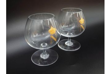 フランス　Baccarat　バカラ　ナポレオン　金彩　ブランデー　コニャック　シンプルながらも上品な雰囲気溢れるグラス2客セット(王冠、ワイン、冷酒、梅酒、フルレッドクリスタルガラス)(R-071818)