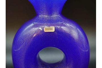 イタリア　ムラノガラス　ベネチアンガラス　珍しいデザインと鮮やかな色合いが目を惹くフラワーベース(ムラーノガラス、MURANO、花瓶、花器、花入、作家物)(R-071819)
