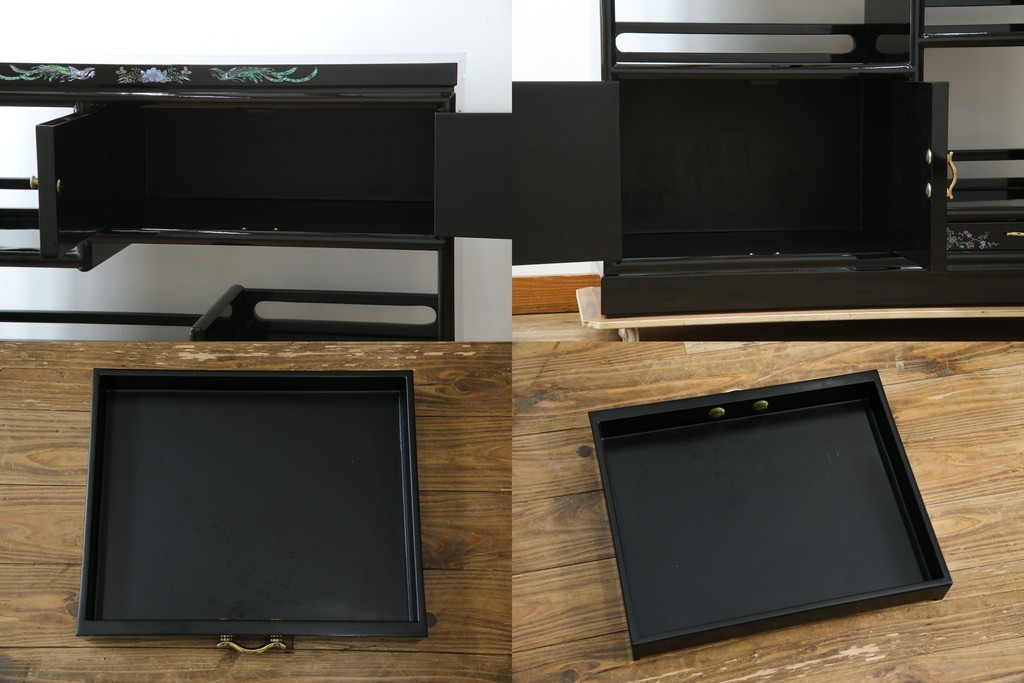 中古　美品!!　高級民芸家具　華やかな螺鈿(らでん)細工が目を引く飾り棚　(R-071825)