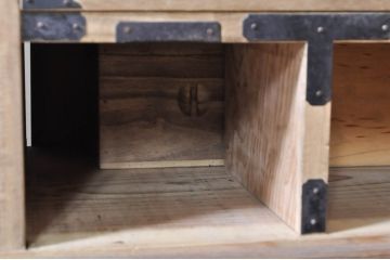 和製アンティーク　珍品!!　前面栗材　縦桟引き戸のモダンな帳場小箪笥(帳場箪笥、銭戸棚、時代箪笥、収納タンス、整理たんす、サイドボード、引き出し)(R-071891)