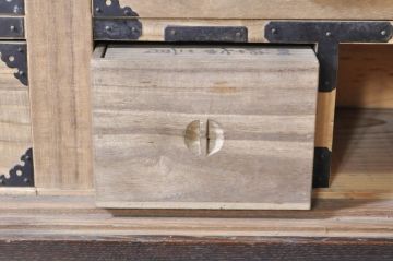 和製アンティーク　珍品!!　前面栗材　縦桟引き戸のモダンな帳場小箪笥(帳場箪笥、銭戸棚、時代箪笥、収納タンス、整理たんす、サイドボード、引き出し)(R-071891)