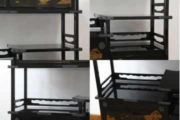 中古　超美品　輪島塗り　漆芸作家　柿木章作　風景の細やかな描写に惹き込まれる飾り棚(茶棚、違い棚、収納棚、戸棚)(定価約1000万円超)(R-071892)