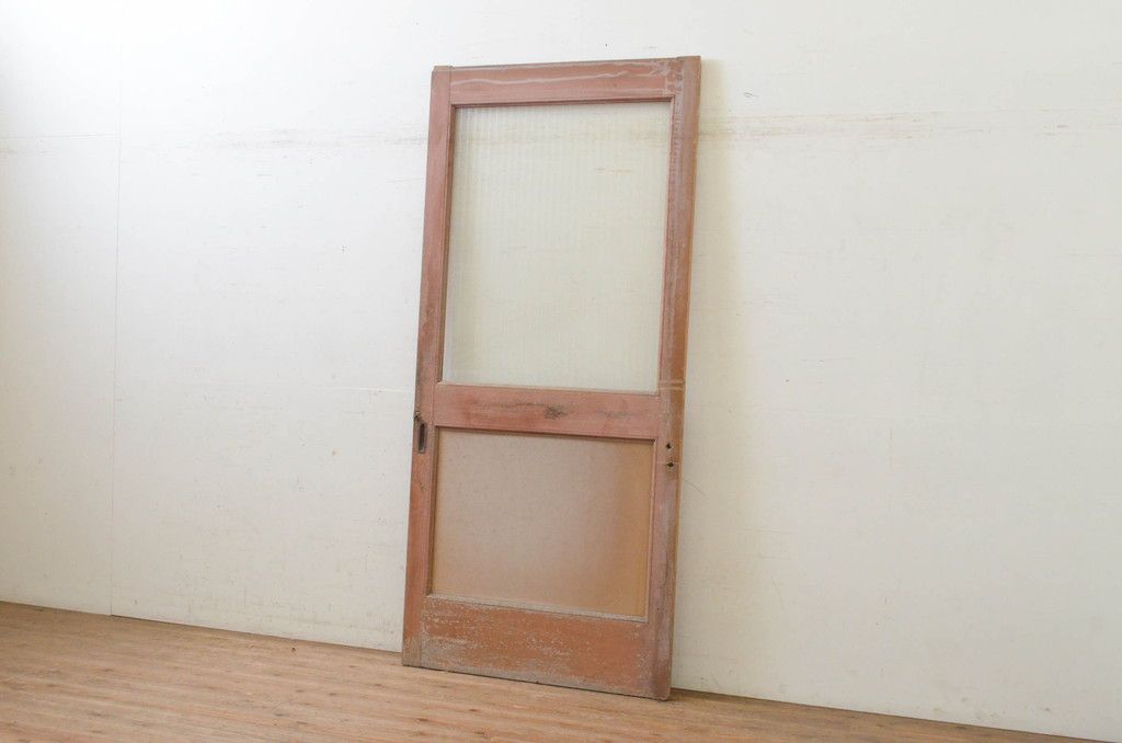 アンティーク建具 ペイント仕上げ限定 昭和レトロな雰囲気を高める銀モールガラス入り引き戸1枚(ガラス戸)(R-071896)