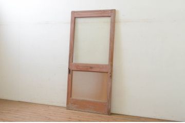 アンティーク建具 ペイント仕上げ限定 昭和レトロな雰囲気を高める銀モールガラス入り引き戸1枚(ガラス戸)(R-071896)