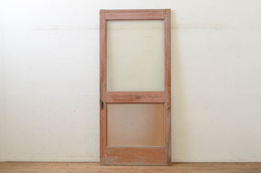 アンティーク建具 ペイント仕上げ限定 昭和レトロな雰囲気を高める銀モールガラス入り引き戸1枚(ガラス戸)(R-071896)