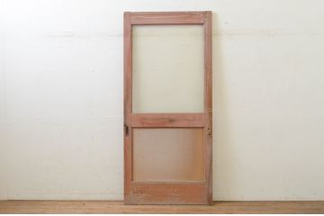 アンティーク建具 ペイント仕上げ限定 昭和レトロな雰囲気を高める銀モールガラス入り引き戸1枚(ガラス戸)(R-071896)