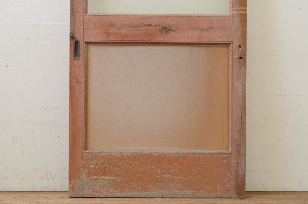 アンティーク建具 ペイント仕上げ限定 昭和レトロな雰囲気を高める銀モールガラス入り引き戸1枚(ガラス戸)(R-071896)