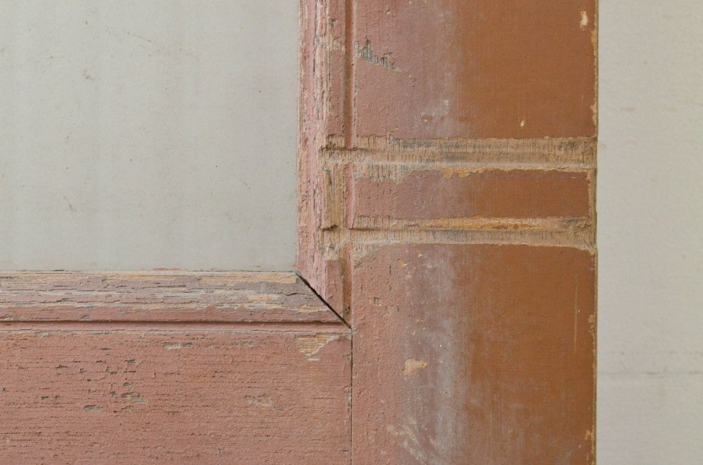 アンティーク建具 ペイント仕上げ限定 昭和レトロな雰囲気を高める銀モールガラス入り引き戸1枚(ガラス戸)(R-071896)