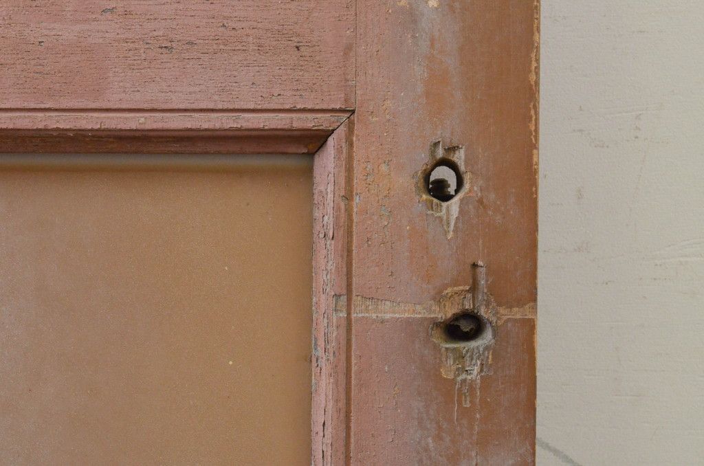 アンティーク建具 ペイント仕上げ限定 昭和レトロな雰囲気を高める銀モールガラス入り引き戸1枚(ガラス戸)(R-071896)