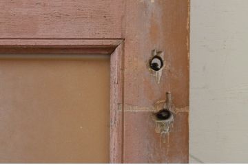 アンティーク建具 ペイント仕上げ限定 昭和レトロな雰囲気を高める銀モールガラス入り引き戸1枚(ガラス戸)(R-071896)