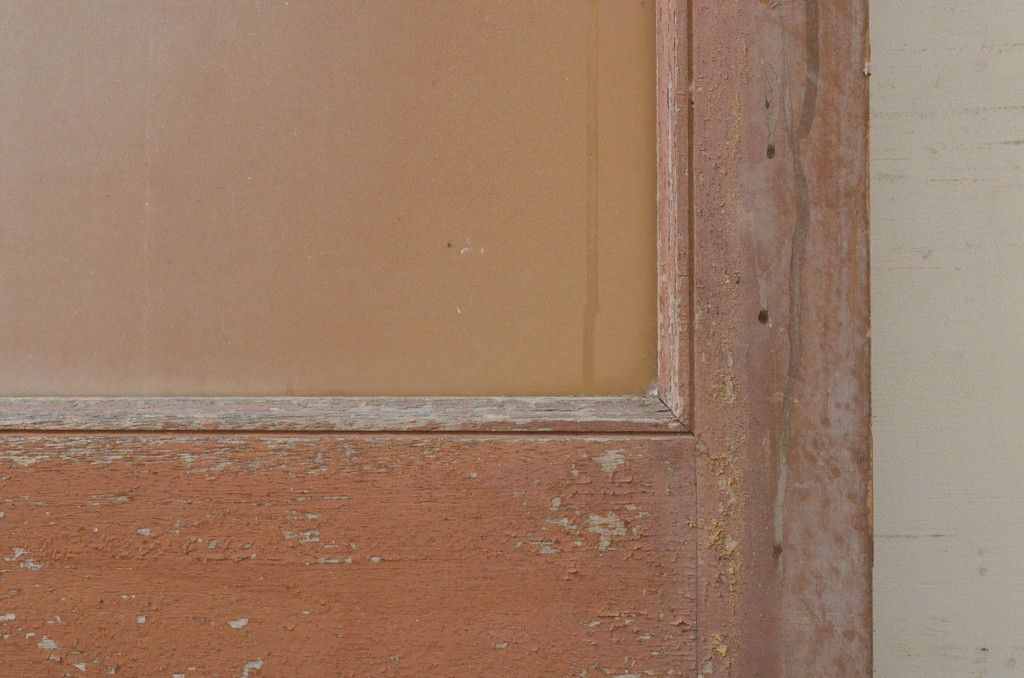 アンティーク建具 ペイント仕上げ限定 昭和レトロな雰囲気を高める銀モールガラス入り引き戸1枚(ガラス戸)(R-071896)