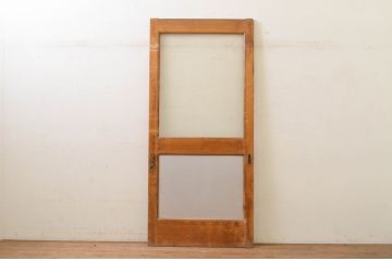 アンティーク建具 ペイント仕上げ限定 昭和レトロな雰囲気を高める銀モールガラス入り引き戸1枚(ガラス戸)(R-071896)