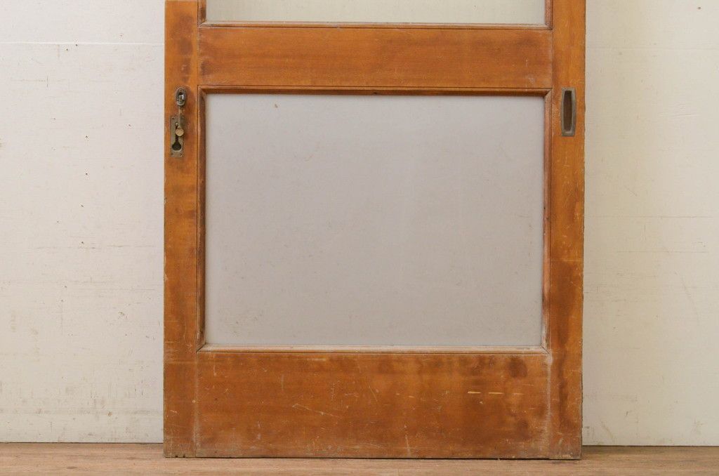 アンティーク建具 ペイント仕上げ限定 昭和レトロな雰囲気を高める銀モールガラス入り引き戸1枚(ガラス戸)(R-071896)