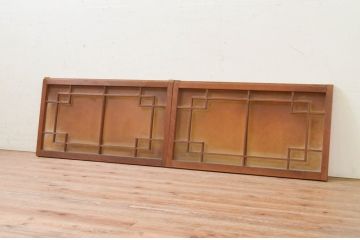 アンティーク建具　古い木味が魅力的なガラス窓2枚セット(引き戸、ガラス戸)(R-071899)