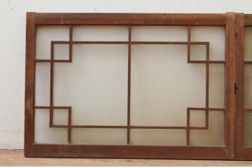 アンティーク建具　古い木味が魅力的なガラス窓2枚セット(引き戸、ガラス戸)(R-071900)