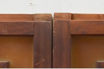 アンティーク建具　古い木味が魅力的なガラス窓2枚セット(引き戸、ガラス戸)(R-071901)